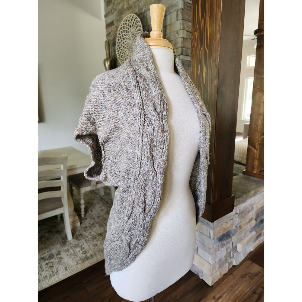 Y2K Womens Shrug Medium Cable Knit Open Front Cardigan Vest Wool Blend